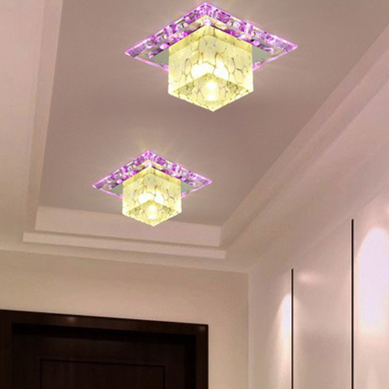 Lampada da soffitto minimalista a LED per corridoio con paralume in cristallo cubico - Luce trasparente per montaggio a incasso