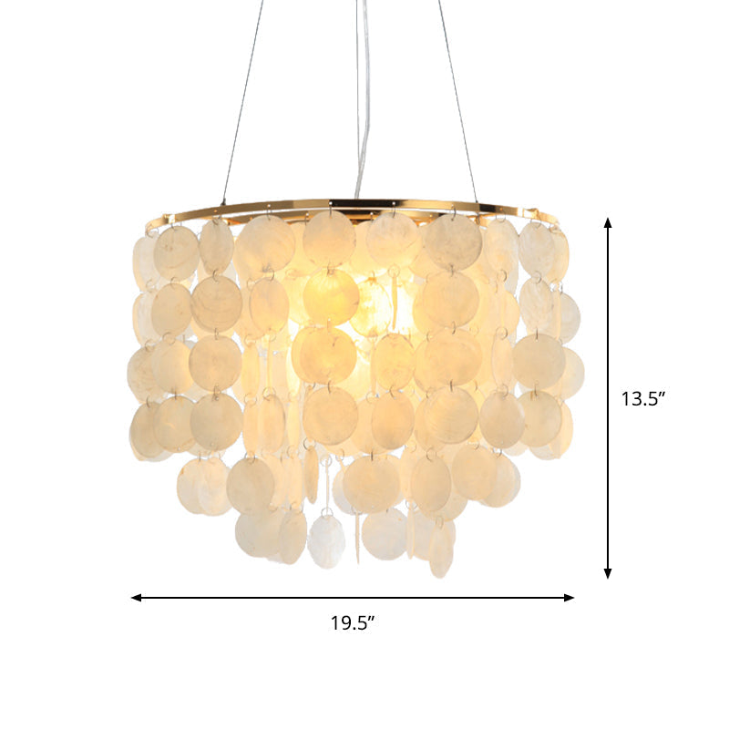 Modern Shell Tiered Chandelier Pendant Light - 4 Lights - White - Dia Sizes: 15