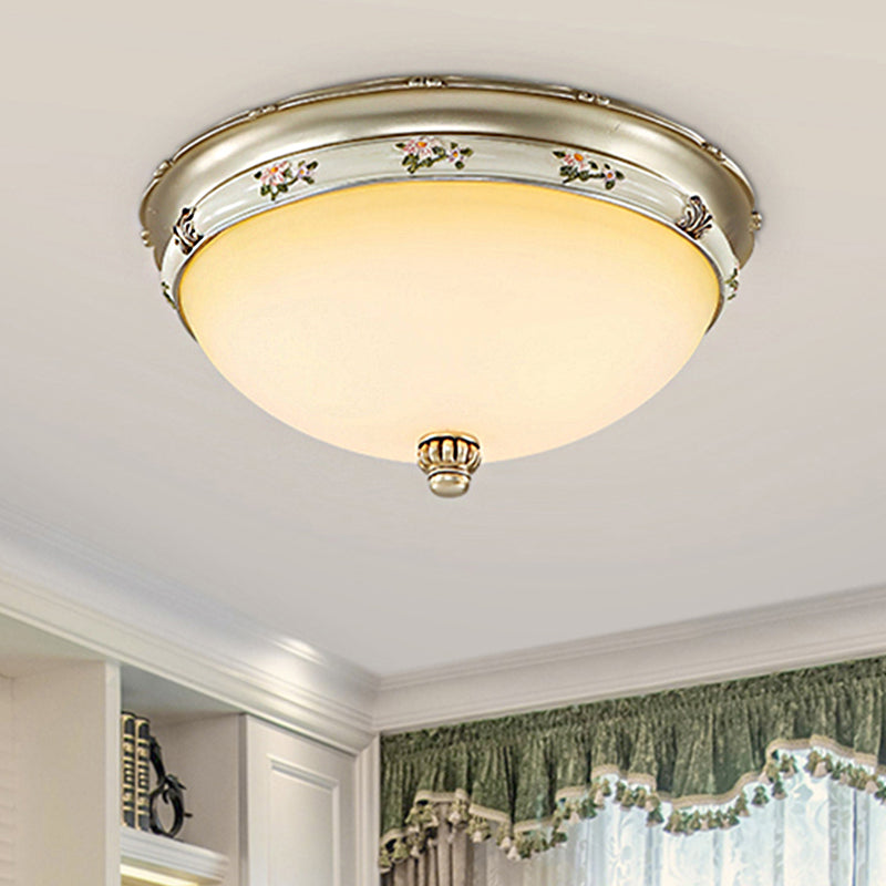Frosted Glass Flush Ceiling Light with Traditional Brass Finish - 3 Lights, 3 Sizes for Living Rooms