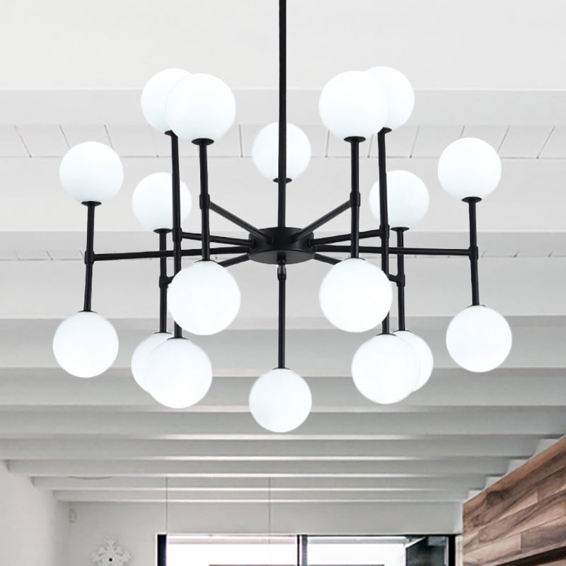 Sleek Black Finish Chandelier with Orb Shade - 18/24 Lights Metal Pendant Light