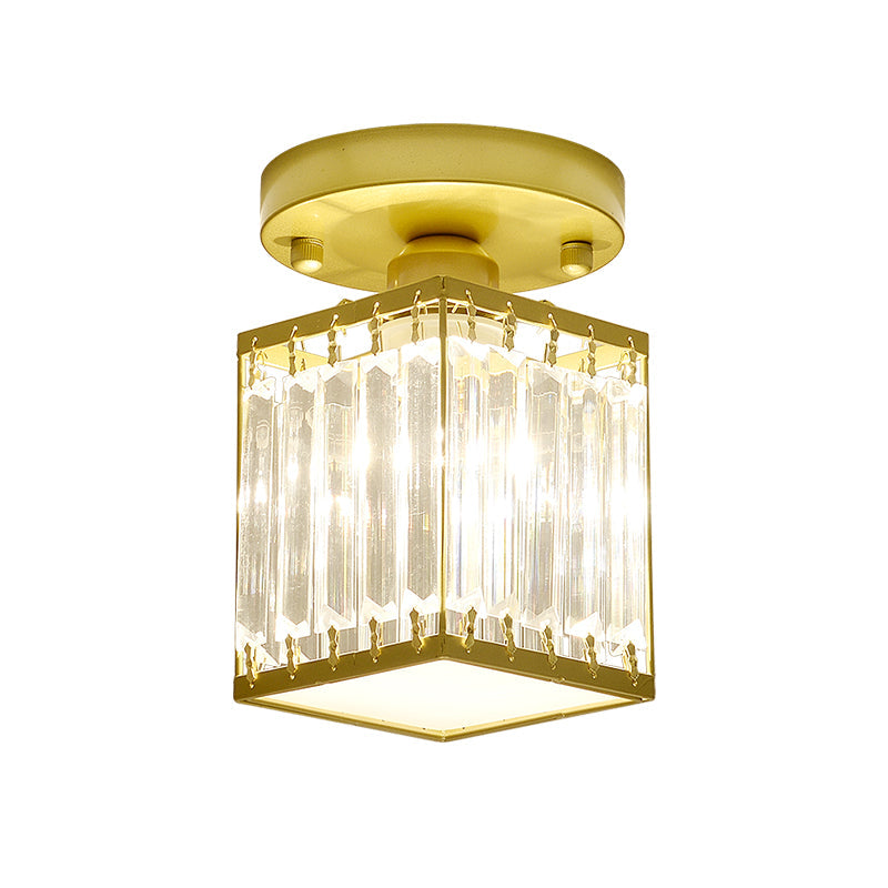 Plafonnier élégant en cristal semi-encastré pour foyer – Forme ronde/carrée, petite taille, 1 ampoule, accent noir/or
