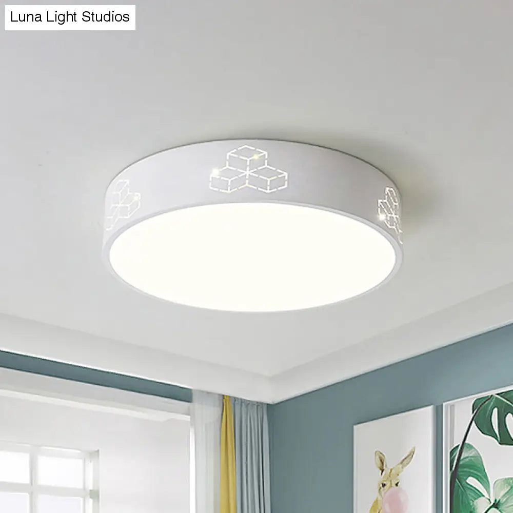 Lámpara de techo LED empotrada con pantalla de hierro recortada para habitación de niños, diseño de luna, estrella, cubo, elefante en rosa, blanco y azul