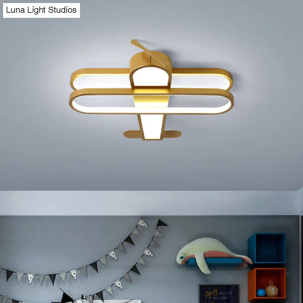 Vuela alto con el helicóptero: luz LED empotrada de aluminio dorado para dormitorio infantil