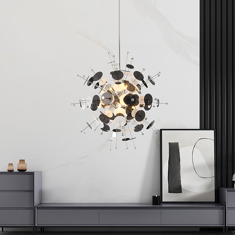 Sleek Black/Gold Metal Multi-Head Chandelier with Small Panel - Ideal for Coffee Shops