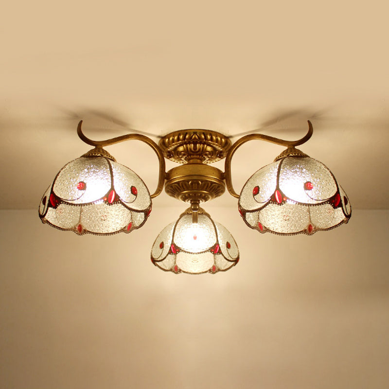 Stained Glass Vintage Ceiling Light - 3-Light Semi Flushmount in Beige/Yellow/Purple/Clear/Blue-Pink/Blue-White/Green-White - Perfect for Bedroom
