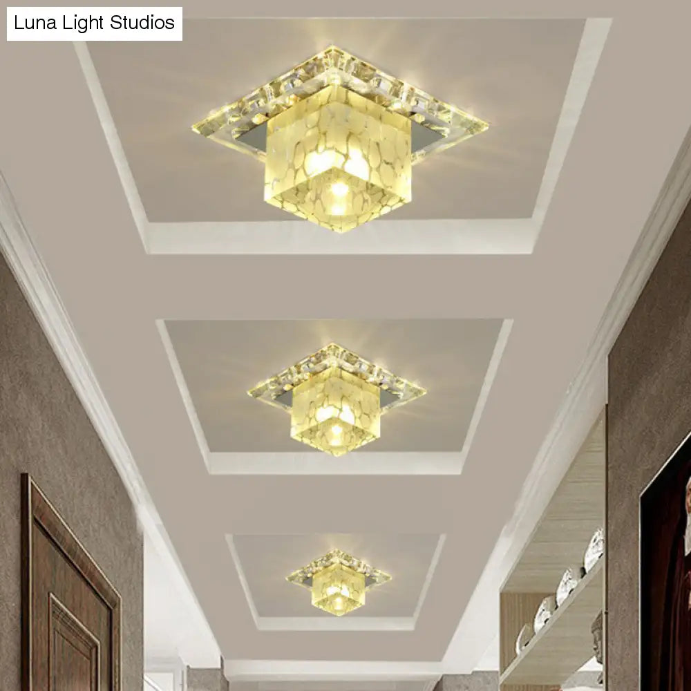 Lampada da soffitto minimalista a LED per corridoio con paralume in cristallo cubico - Luce trasparente per montaggio a incasso