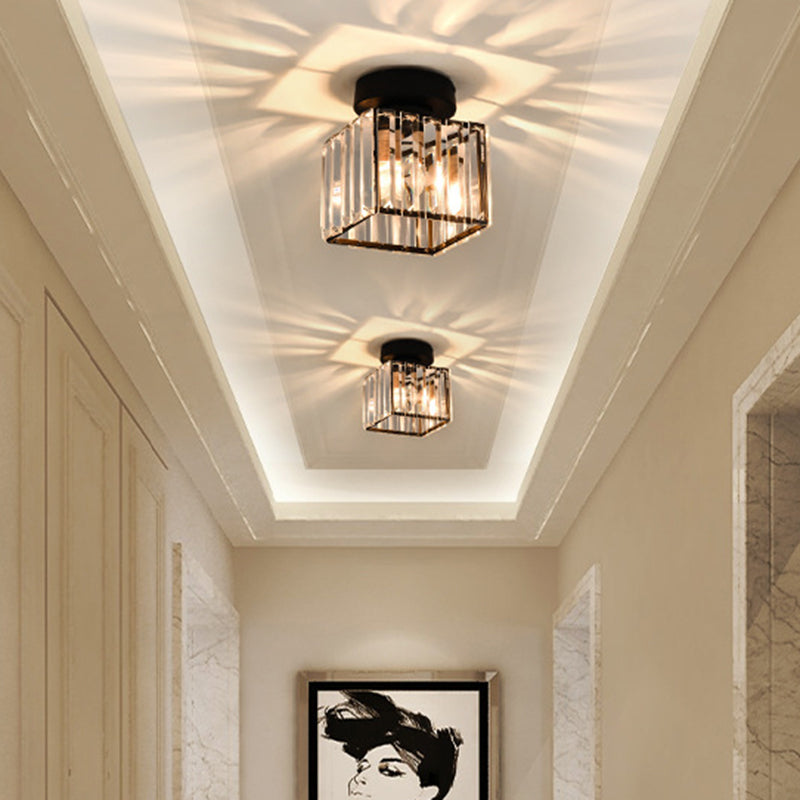 Plafoniera da incasso geometrica nera contemporanea con cristallo a tre prismi - Illuminazione per corridoio a 1 luce