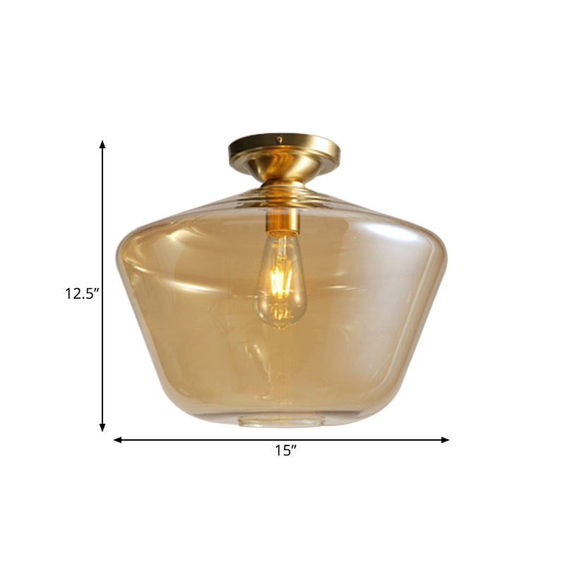 Glamour di metà secolo: Lampada da soffitto con montaggio ad incasso in ottone a forma di diamante in vetro cognac - Larghezza singola 9