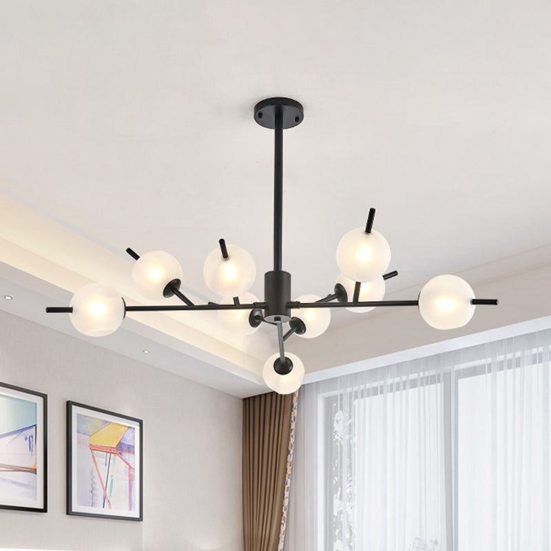 Frosted Glass Ball Chandelier - 9-Light Pendant Lamp in Black/Gold