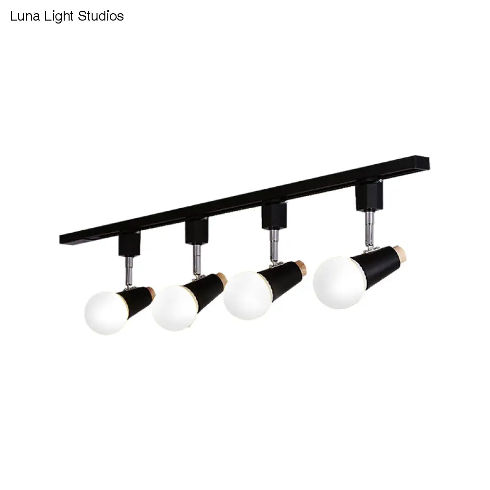 Industriële metalen lineaire plafondlamp - 3/4-kops verstelbare semi-inbouwrailarmatuur met komvormige kap in zwart/wit