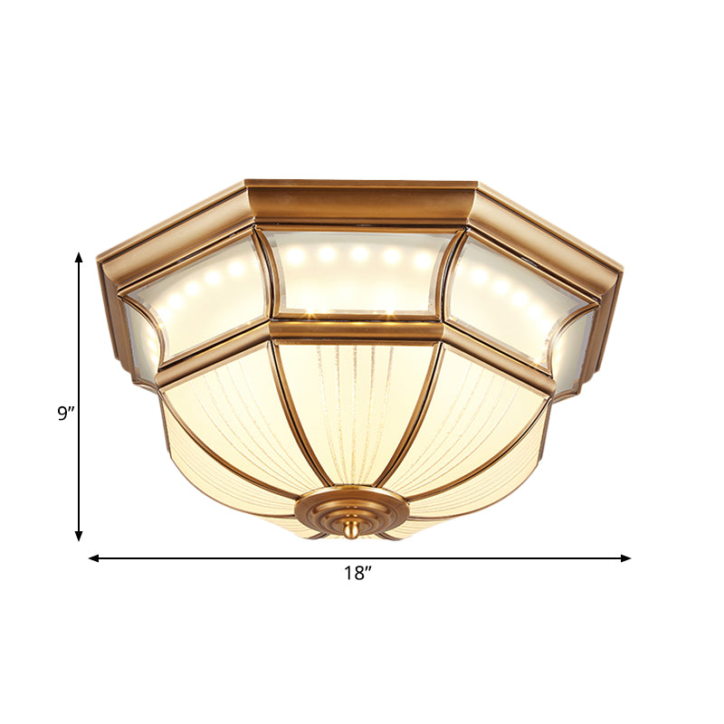 Colonial Flush Mount LED Ceiling Light with Opal Glass in Brass - 14
