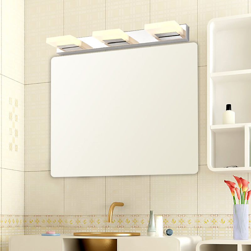 Aplique de pared cromado con pantalla acrílica de ladrillo para tocador de baño: elija entre 2/3/5 luces blancas cálidas