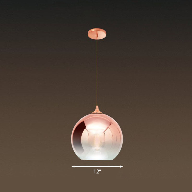 Lámpara colgante de globo de cristal degradado, colgante de techo posmoderno de 1 luz en oro rosa sobre mesa