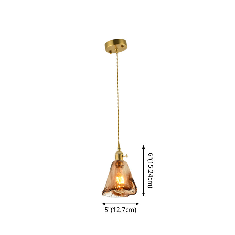 Lámpara de péndulo para sala de estar con 1 bombilla de vidrio color canela hecho a mano vintage con forma de gota sombreada de latón