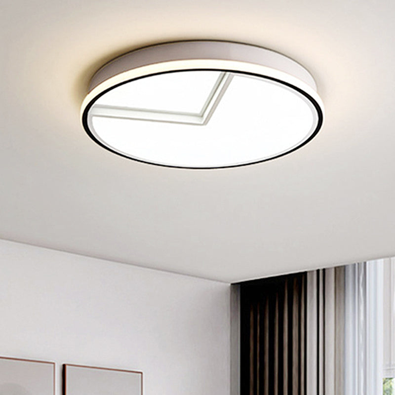 White Acrylic Minimal Round Flush Ceiling Lamp - 16.5