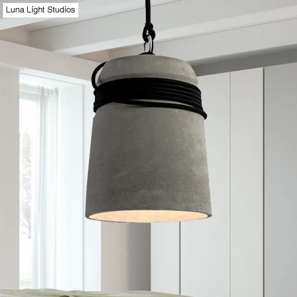 Lampada a sospensione con finitura in cemento stile industriale nero/grigio/beige con corda