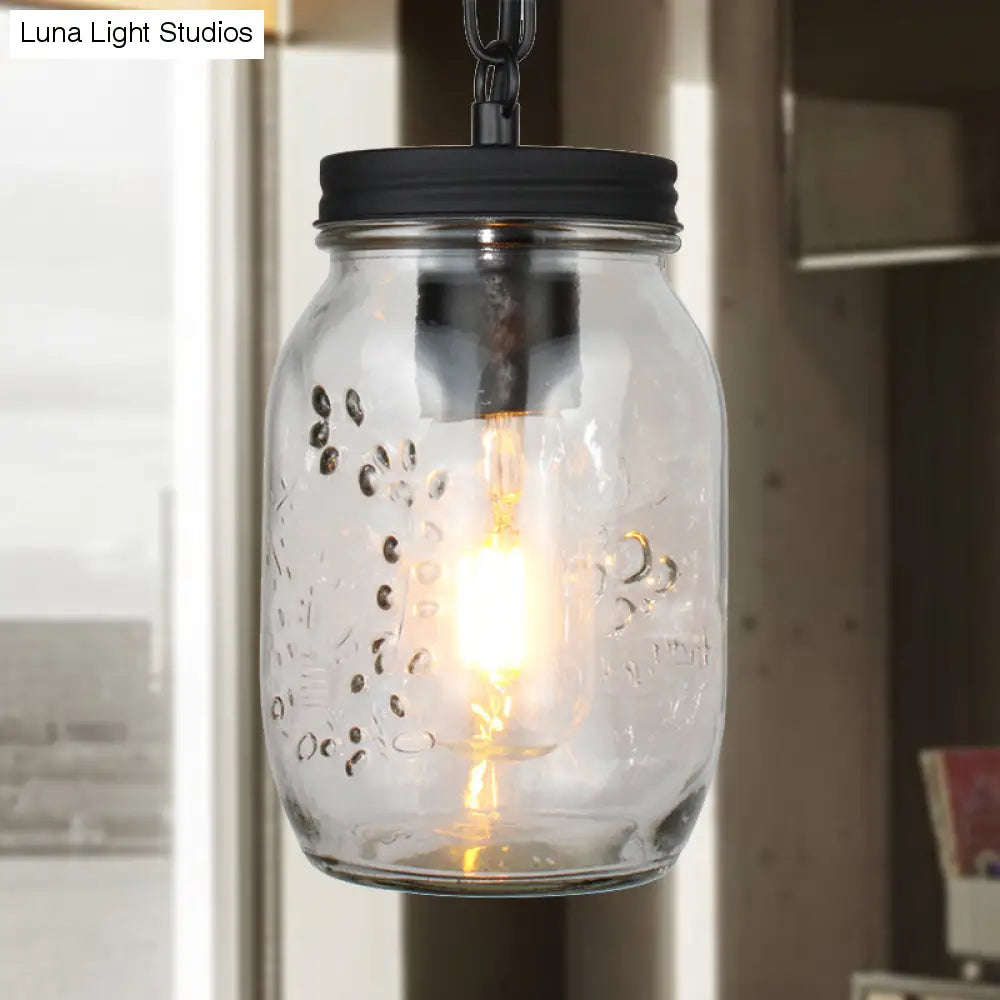 Klasyczna wisząca lampa sufitowa Mason Jar w kolorze czarnym