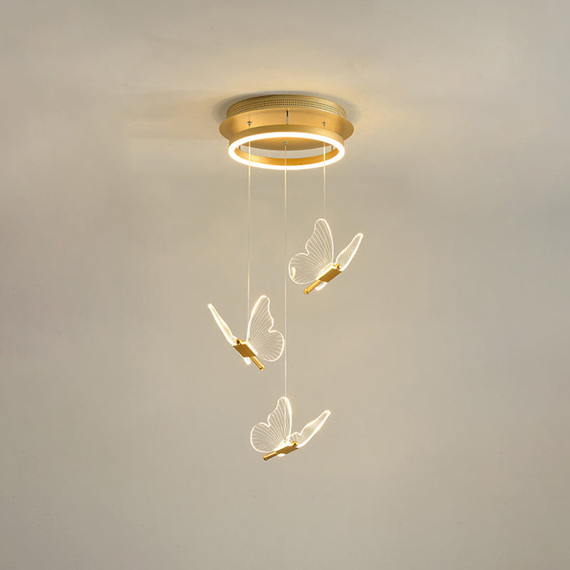 Schmetterlings-Wendeltreppen-Deckenbeleuchtung, Acryl, moderne LED-Mehrlicht-Pendelleuchte in Gold