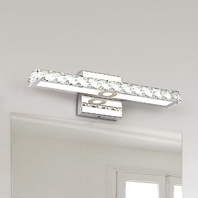 Lámpara de tocador de cristal moderna: aplique de pared lineal plateado/champán con 1 luz en blanco cálido/blanco para baño