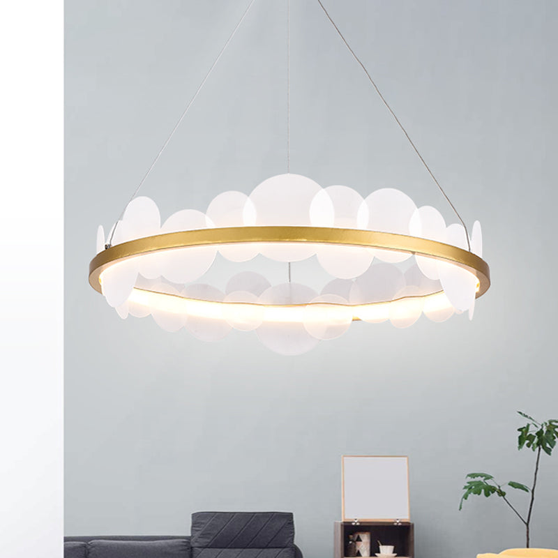 Gold Mid Century Metal Chandelier with LED Pendant Lights and Acrylic Bubble Flakes
