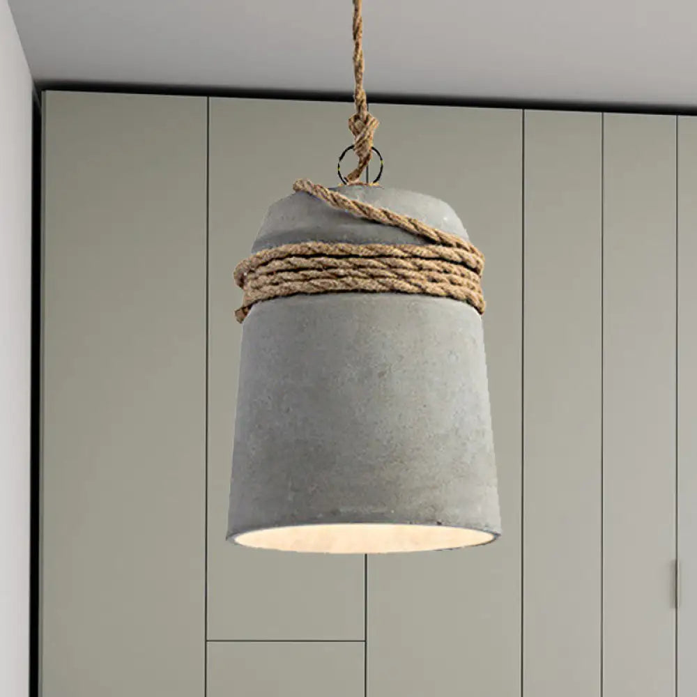Lampada a sospensione con finitura in cemento stile industriale nero/grigio/beige con corda