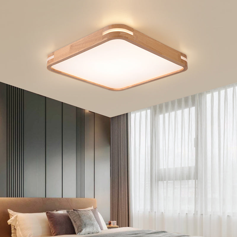 Modern Wood Beige LED Flush Mount Ceiling Light in White/Warm/Natural | Multiple Width Options