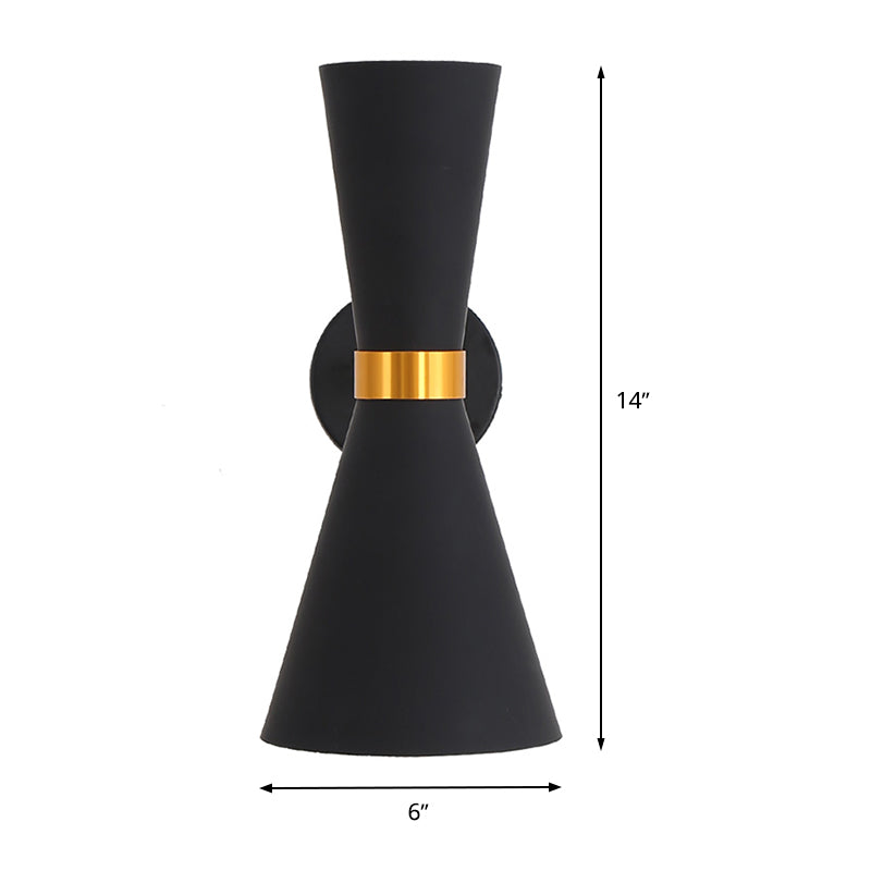 Applique évasée moderne en métal avec 2 ampoules pour support mural de chambre à coucher en noir