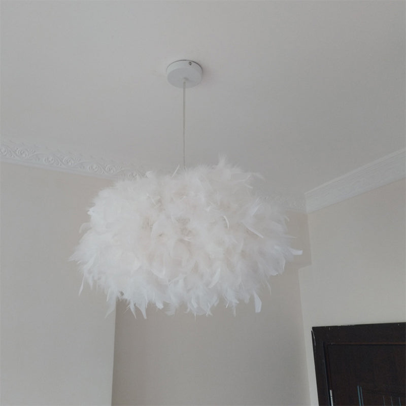 Modern Spherical Feather Pendant Light Fixture - White, 1-Bulb, 18