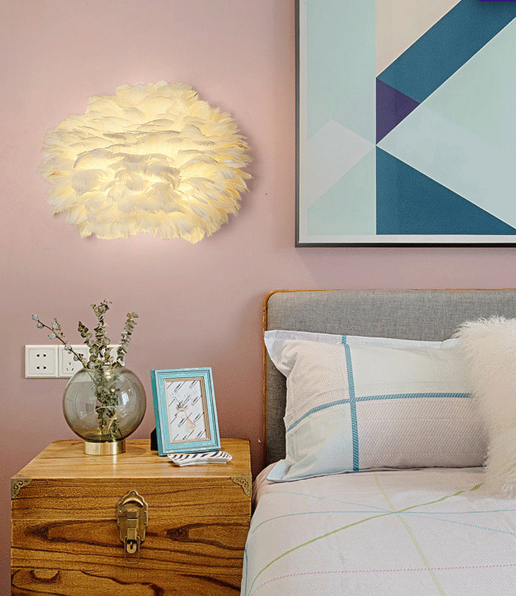 Nordic Feather Sconce Light - Applique romantique pour chambre à coucher
