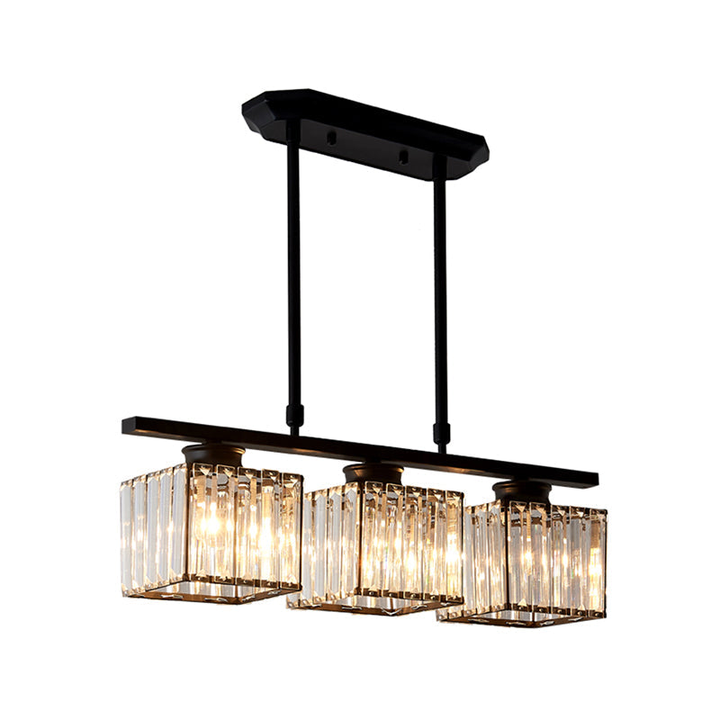Plafoniera moderna sospesa quadrata a 3/4 luci con cristallo trasparente in nero/oro per sala da pranzo