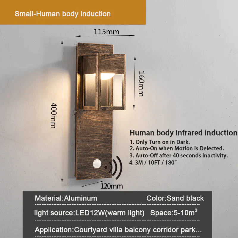 IP67 étanche extérieur LED éclairage mural capteur de mouvement en aluminium noir Bronze jardin porche applique lumière 96V220V applique Luminaire