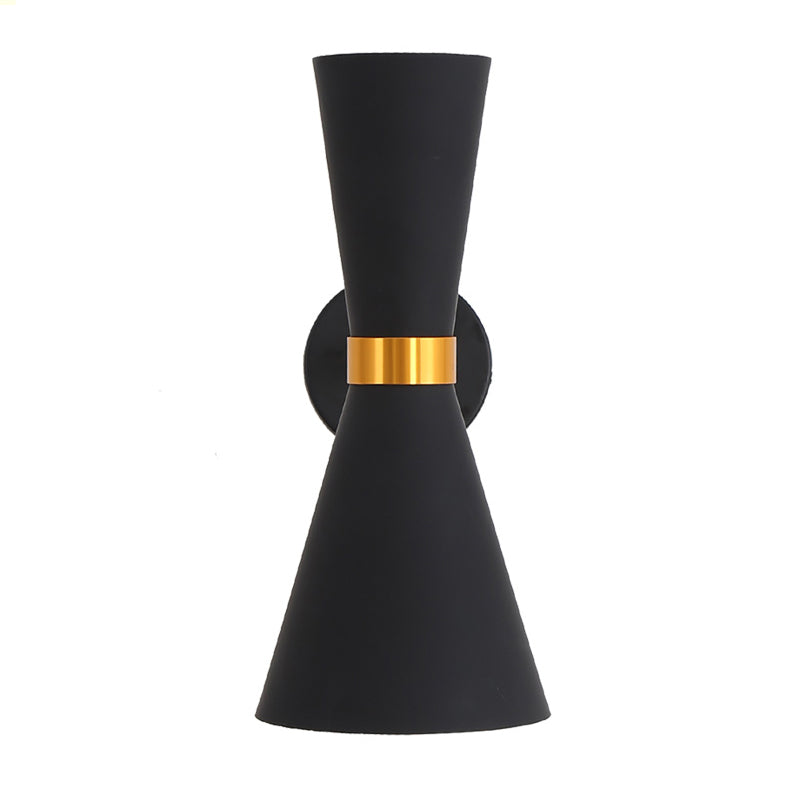 Applique évasée moderne en métal avec 2 ampoules pour support mural de chambre à coucher en noir