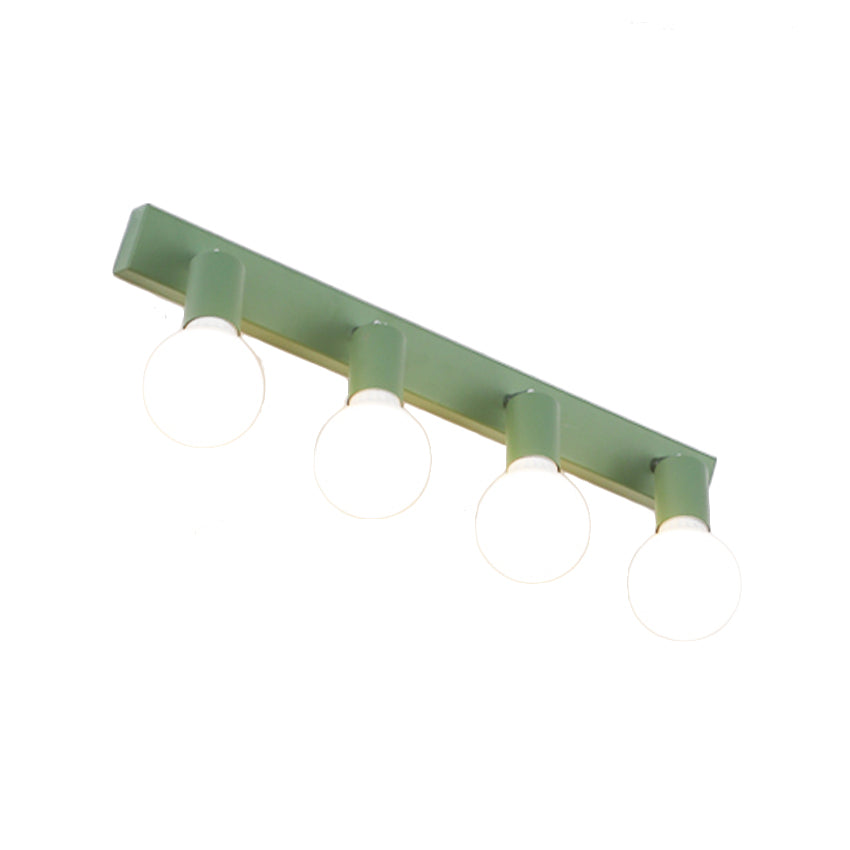 Lámpara de espejo de tocador lineal verde moderna, estilo macarrón, 4 cabezales, iluminación de pared de metal para baños