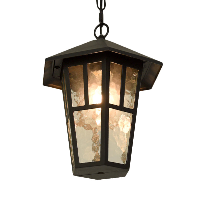 Black Drop Lamp Birdcage Pendant - Retro Single Head for Outdoor Lighting - Ripple Glass Fixture
