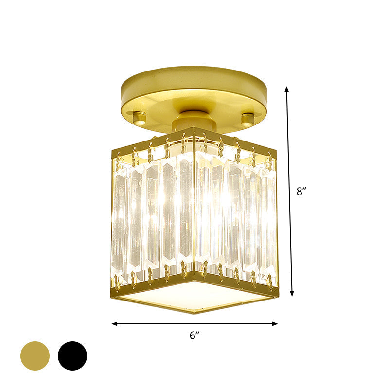 Plafonnier élégant en cristal semi-encastré pour foyer – Forme ronde/carrée, petite taille, 1 ampoule, accent noir/or
