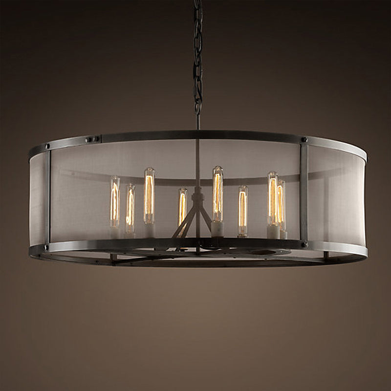 Lámpara colgante para mesa de comedor con tambor, lámpara colgante de metal de 4/8 luces, color negro, con pantalla de malla