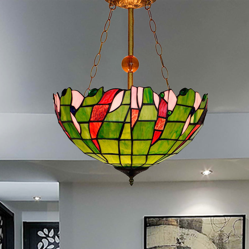 Tiffany Rustic Art Glass Semi Flush Mount Light - Plafonnier inversé en treillis en vert - Idéal pour la décoration du salon