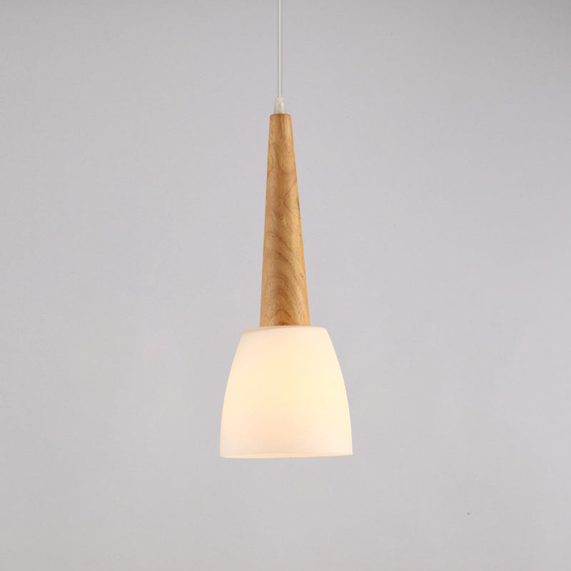 Nordic Wood Pendant Light for Kitchen Dinette with Milk Glass Shade and Handle