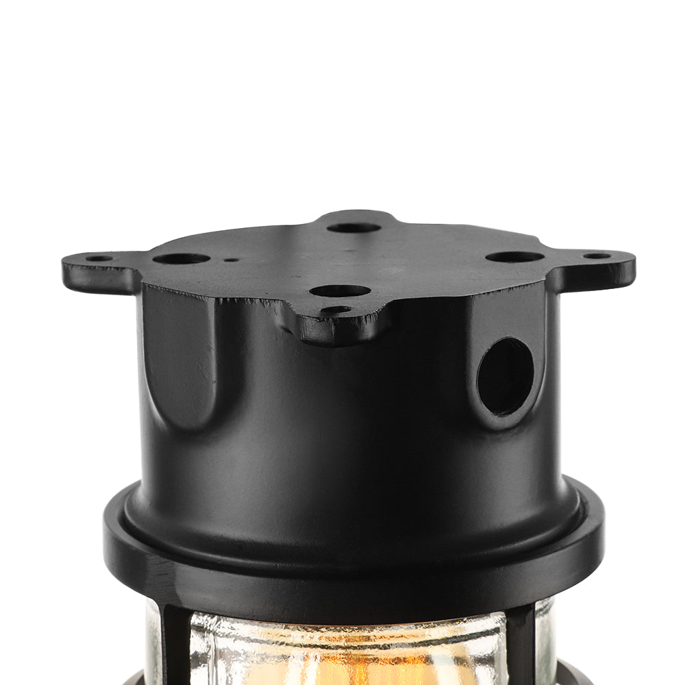 Industrial Flush Mount Ceiling Light with Clear Glass Cylinder Shade in Black/White/Pink - 1 Light