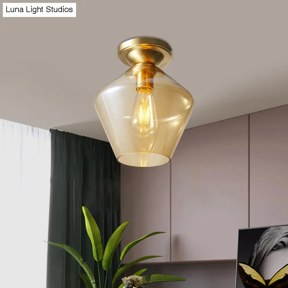 Glamour di metà secolo: Lampada da soffitto con montaggio ad incasso in ottone a forma di diamante in vetro cognac - Larghezza singola 9