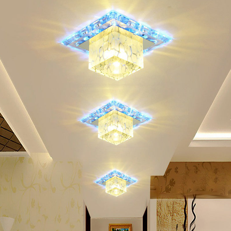 Lampada da soffitto minimalista a LED per corridoio con paralume in cristallo cubico - Luce trasparente per montaggio a incasso