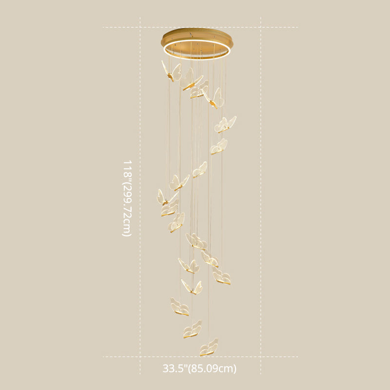 Schmetterlings-Wendeltreppen-Deckenbeleuchtung, Acryl, moderne LED-Mehrlicht-Pendelleuchte in Gold