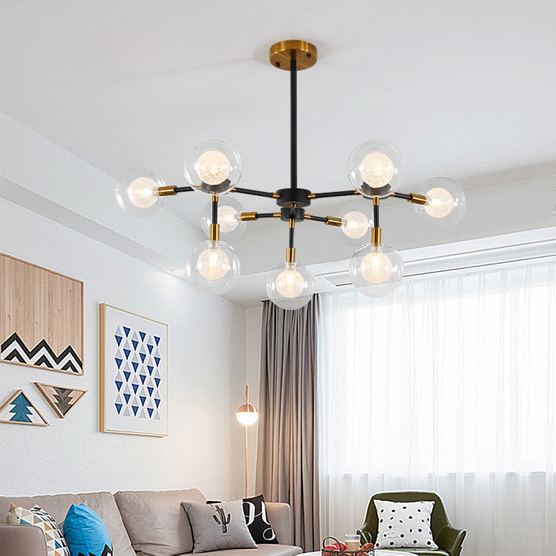 Black Metal Line Suspension Light with Clear Modo Chandelier - Modern Style for Dining Room