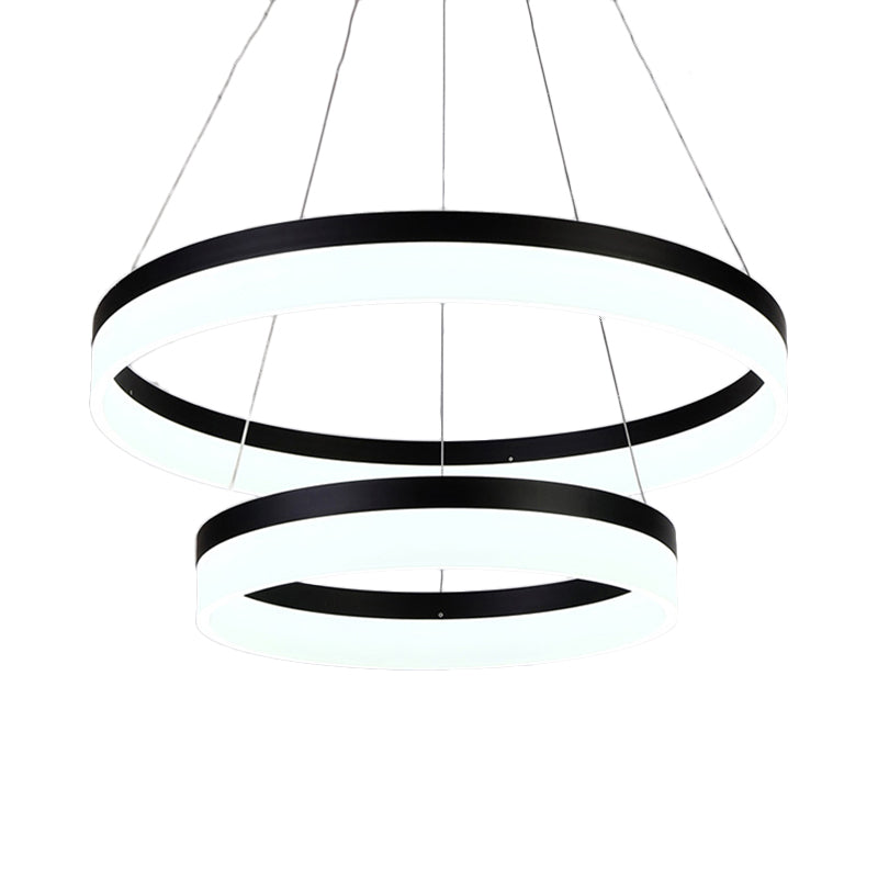 Modern Round LED Chandelier Pendant - Acrylic 1/2/3-Light Ceiling Light Fixture in Black/White/Gold - Warm/White Light