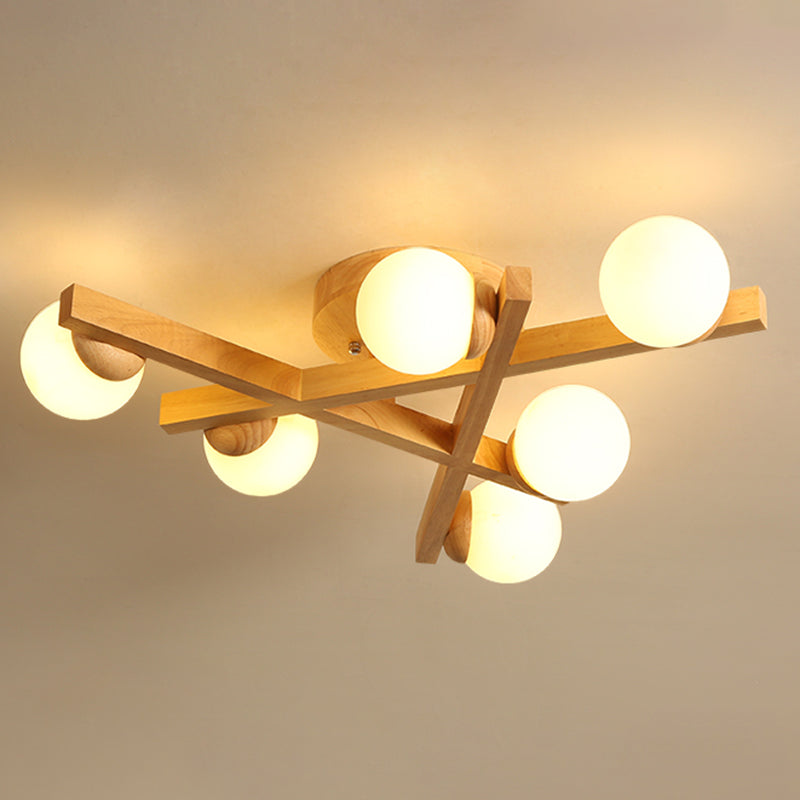Modern Wooden Crossed Lines Flush Mount Light Fixture with Multi-bulbs for Bedroom Ceiling