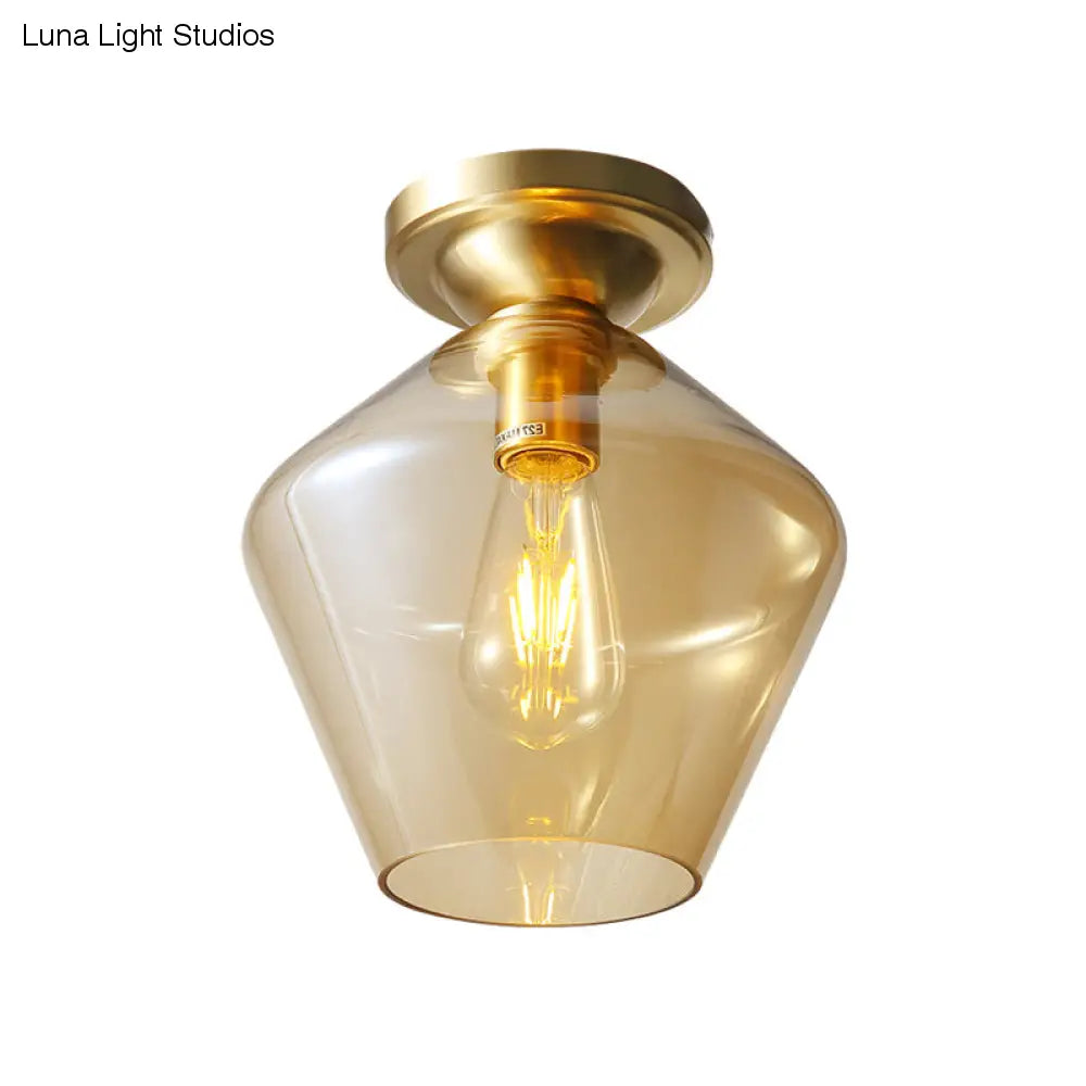 Glamour di metà secolo: Lampada da soffitto con montaggio ad incasso in ottone a forma di diamante in vetro cognac - Larghezza singola 9