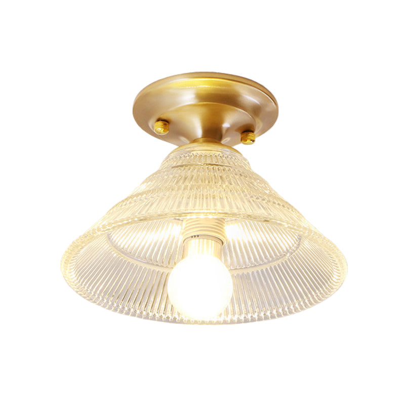 Colonial Brass Clear Ribbed Glass Flush Mount Light - 7.5