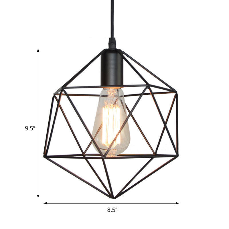 Lampe suspendue à cage géométrique à 1 lumière, lampe suspendue industrielle en métal noir/or pour îlot de cuisine