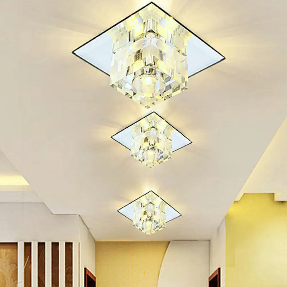 Minimalistische LED-Deckenleuchte mit Karomuster – klare Kristallwürfel-Unterputzleuchte für Wohnzimmer