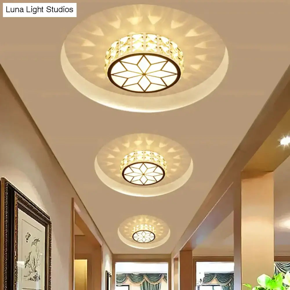 6W/12W Modern Metal Crystal Ceiling Light Lamp For Hallway Dinning Room Flush Mounted Glass Lampshade Round Aisle Veranda Light